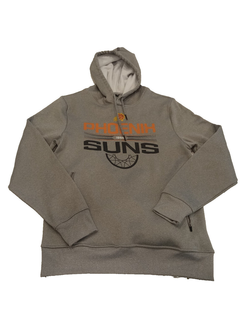 NBA Phoenix Suns Hoodie Mens Medium Gray Orange Sunburst Zipper Pocket Pullover